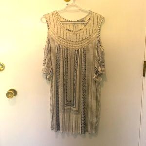 Lucky Brand Navy and White Cold Shoulder Top